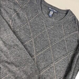 Davis & Squire Mens Gray Merino Wool‎ Cashmere Argyle Crewneck Sweater Large